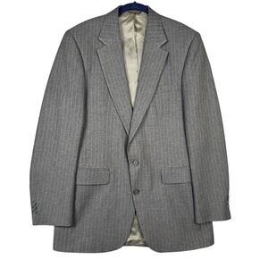 Highland Park Suit Blazer Sport Coat Size 40L Gray Stripe 2 Button Lined USA